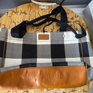 Kate Spade Black and White Plaid Tote with Tan Accents